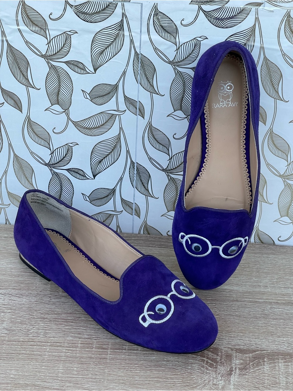 Rara Avis Iris Apfel Purple Suede Glasses Flats Loafers 9M Quirky